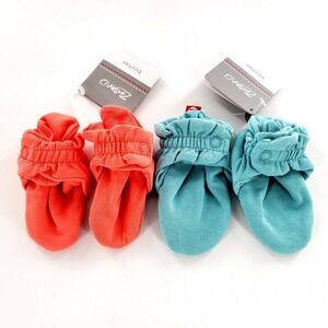 Zutano Solid Gripper Bootie Lot Of 2 Coral & Ocean 3 mo & 6 mo Brand New w/ Tag